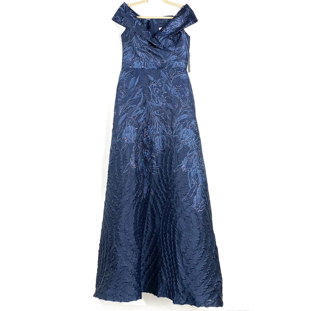 SOLD-Teri Jon Jacquard Off Shoulder Gown - Picture 3 of 11